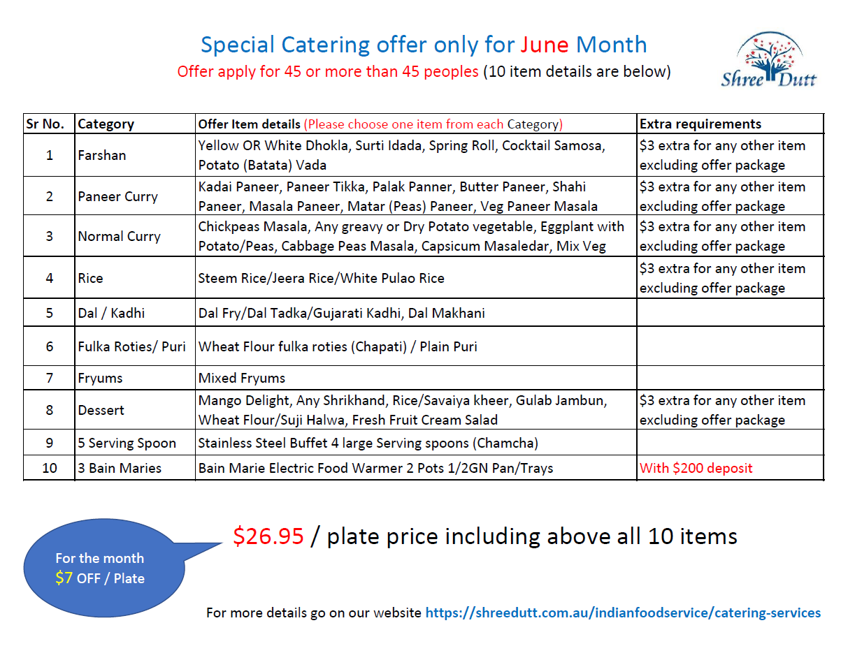 Catering offer for Jun26